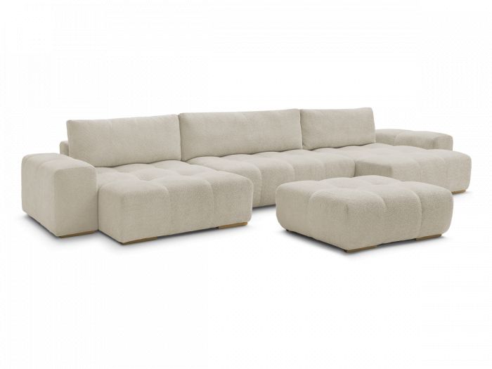 Canapé panoramique fixe ANAKIN tissu bouclette avec pouf