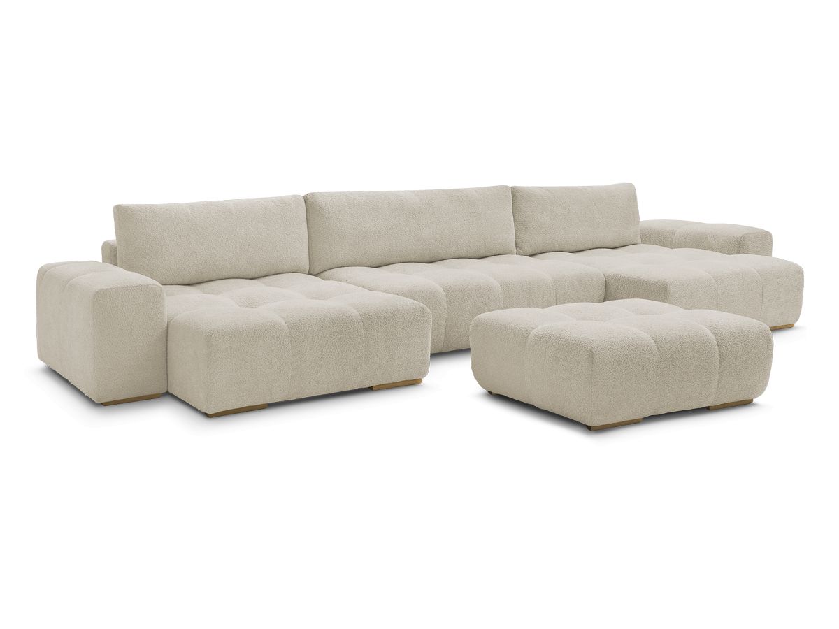 anakin vaste panoramabank in badstof met poef gekleurd beige