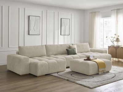Canapé panoramique fixe ANAKIN tissu bouclette avec pouf