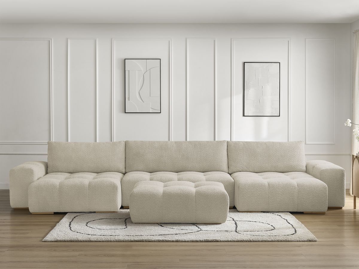 Canapé panoramique ANAKIN bouclette avec pouf beige — vue 5