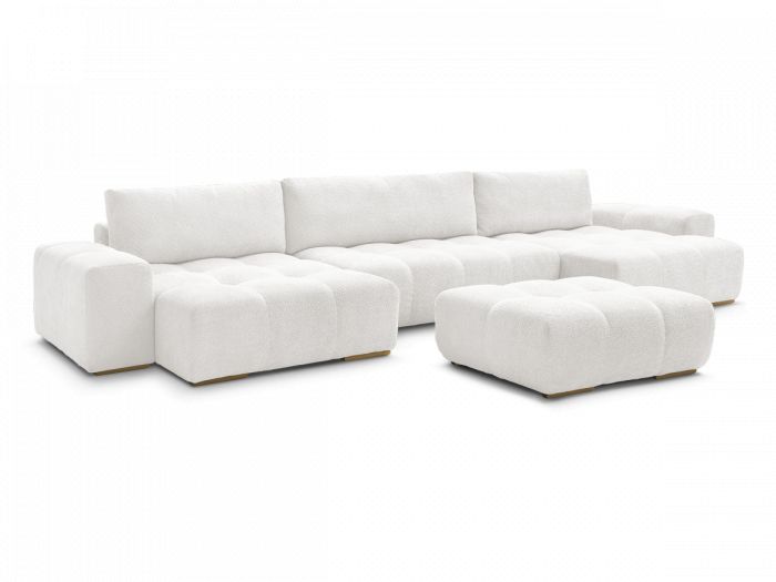 Canapé panoramique fixe ANAKIN tissu bouclette avec pouf