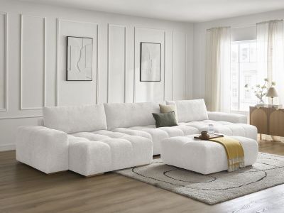 Canapé panoramique fixe ANAKIN tissu bouclette avec pouf