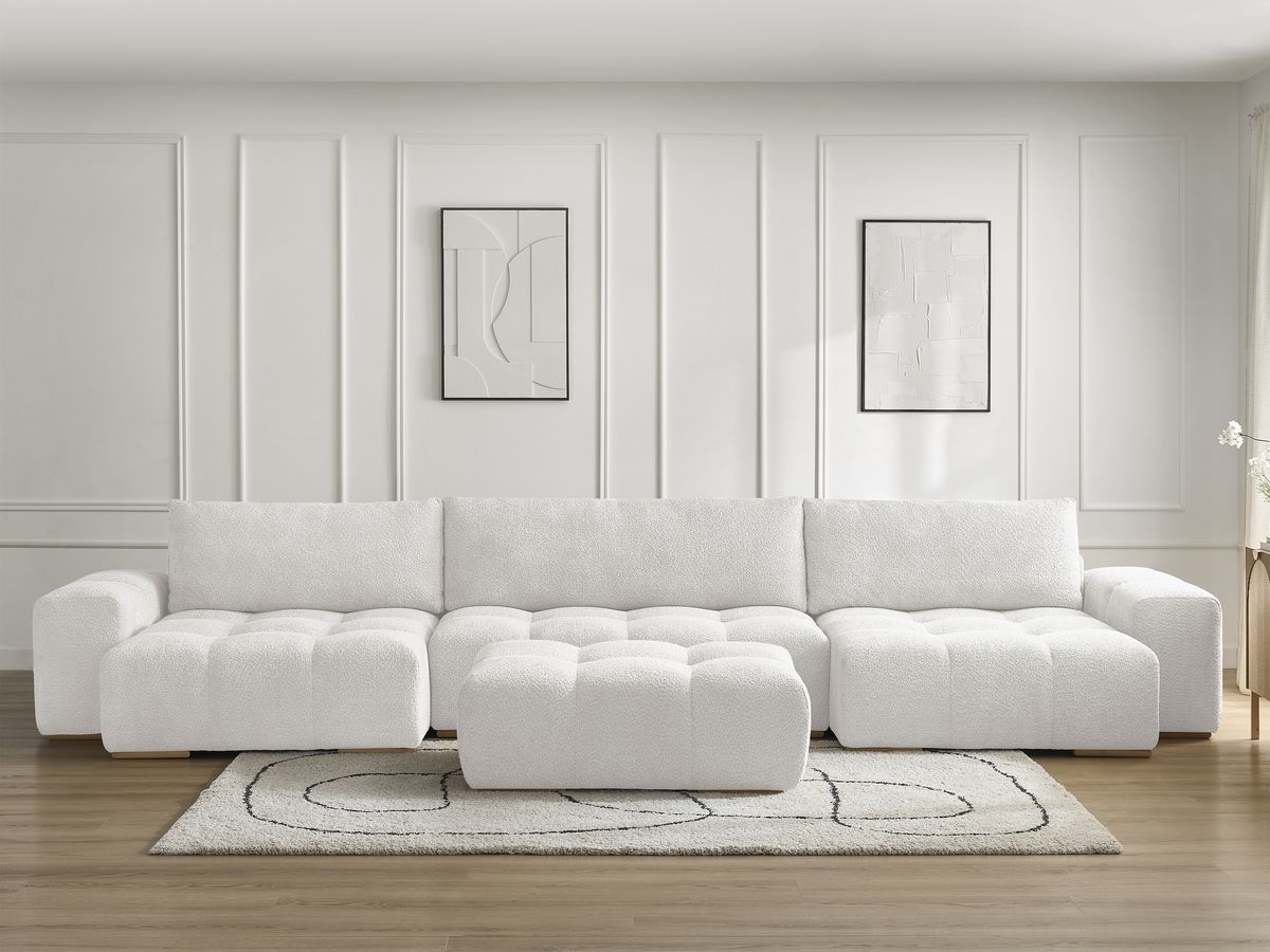 Canapé panoramique ANAKIN bouclette avec pouf blanc — vue 5