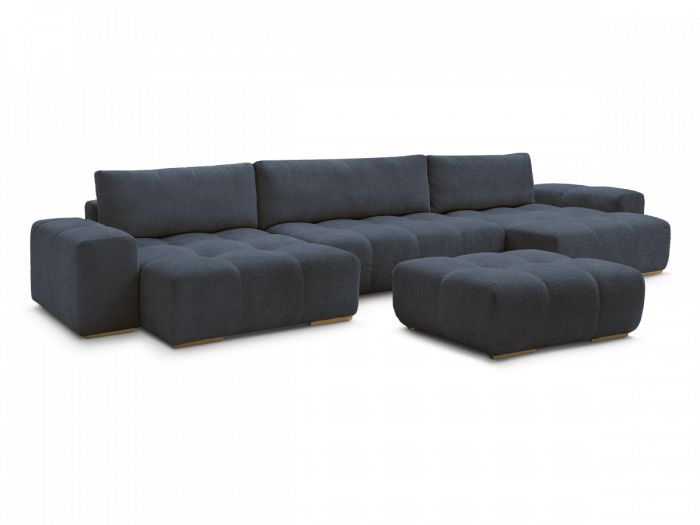 Canapé panoramique fixe ANAKIN tissu bouclette avec pouf