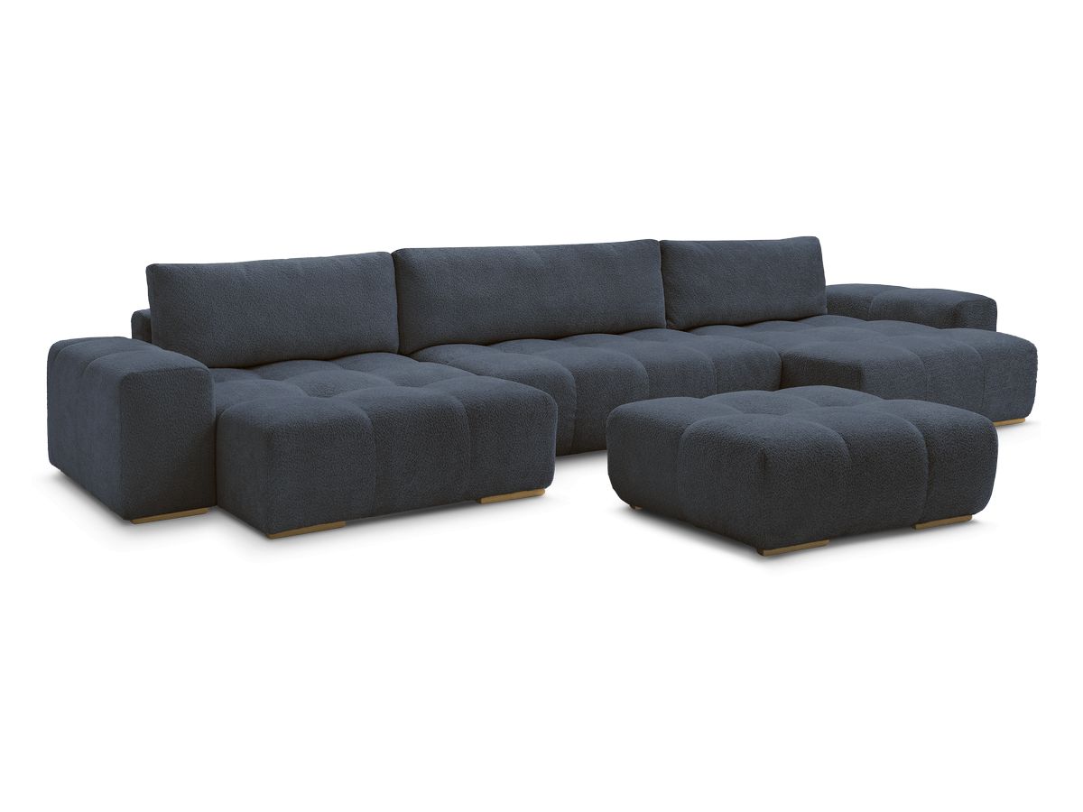 anakin vaste panoramabank in badstof met poef gekleurd donkerblauw