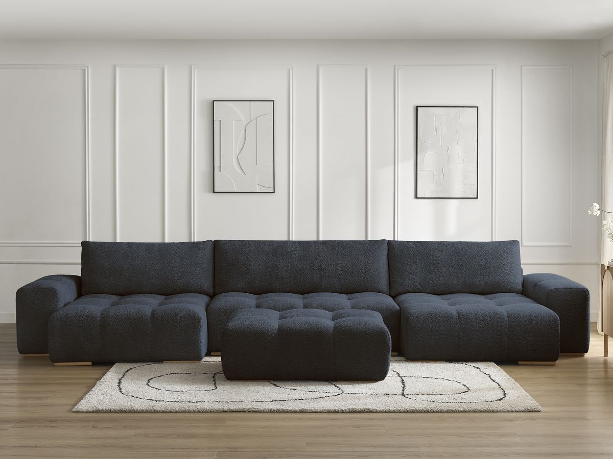 Canapé panoramique ANAKIN bouclette avec pouf bleu foncé — vue 5