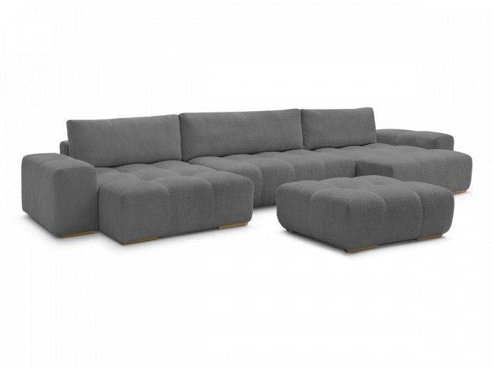 Canapé panoramique fixe ANAKIN tissu bouclette avec pouf