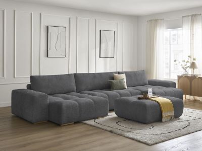 Canapé panoramique fixe ANAKIN tissu bouclette avec pouf