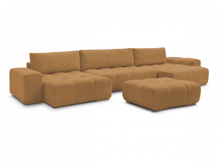 Canapé panoramique fixe ANAKIN tissu bouclette avec pouf