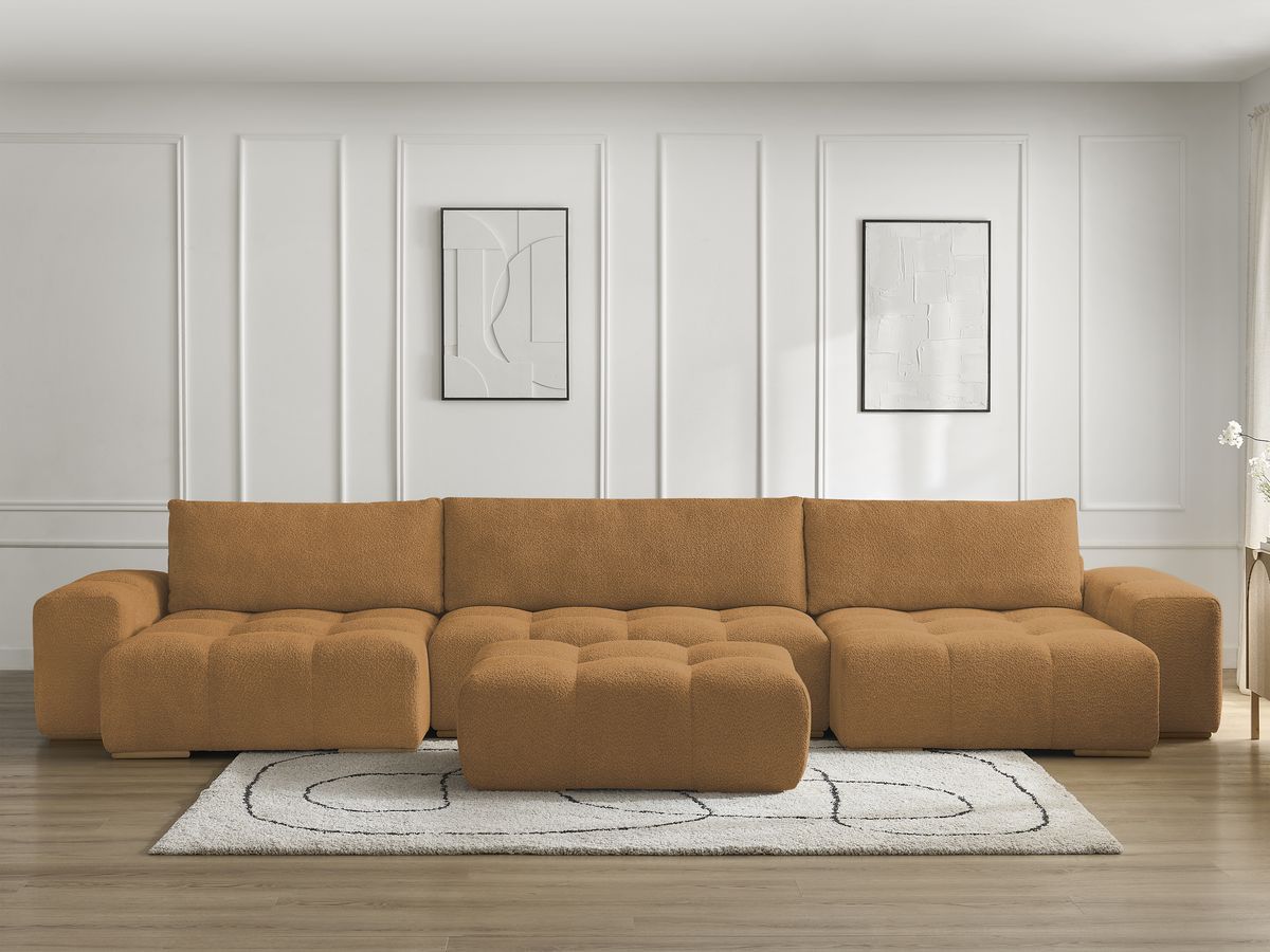 Canapé panoramique ANAKIN bouclette avec pouf jaune — vue 5