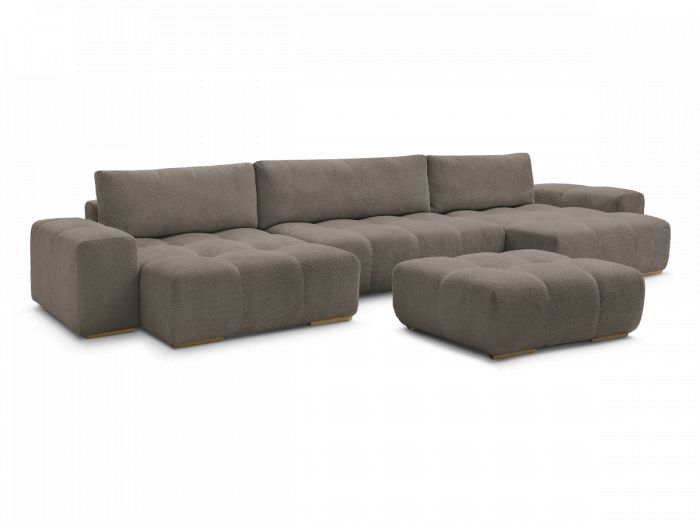 Canapé panoramique fixe ANAKIN tissu bouclette avec pouf