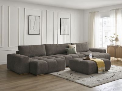 Canapé panoramique fixe ANAKIN tissu bouclette avec pouf
