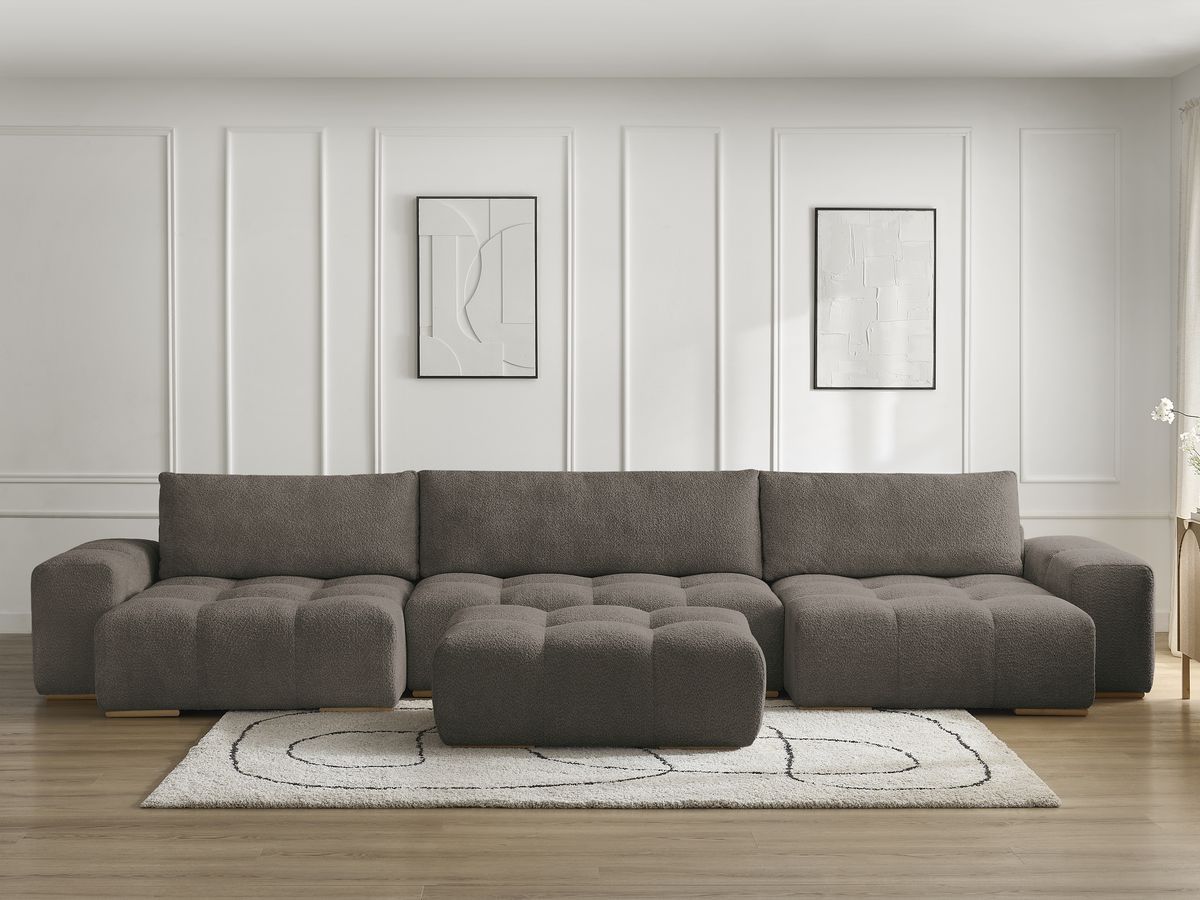 Canapé panoramique ANAKIN bouclette avec pouf marron — vue 5