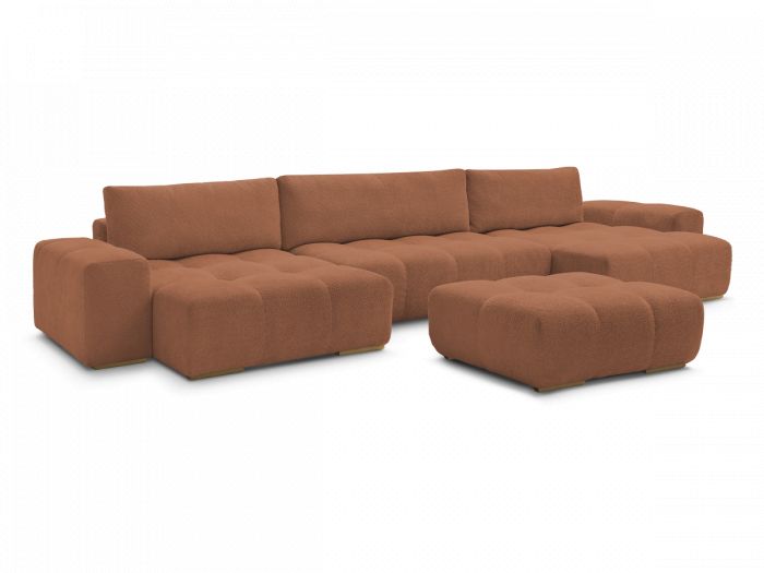 Canapé panoramique fixe ANAKIN tissu bouclette avec pouf