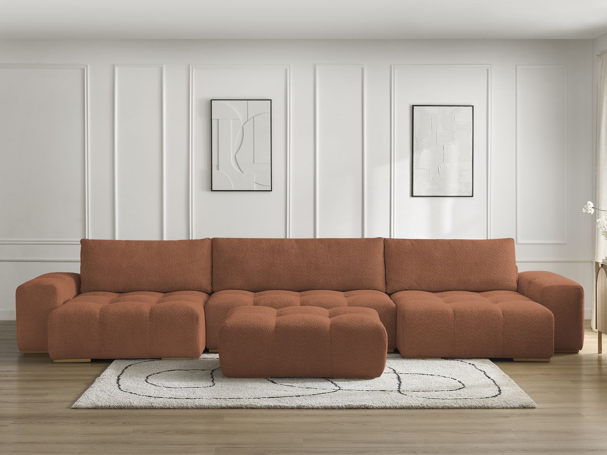 Canapé panoramique ANAKIN bouclette avec pouf orange — vue 5