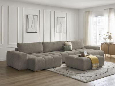 Canapé panoramique fixe ANAKIN tissu bouclette avec pouf