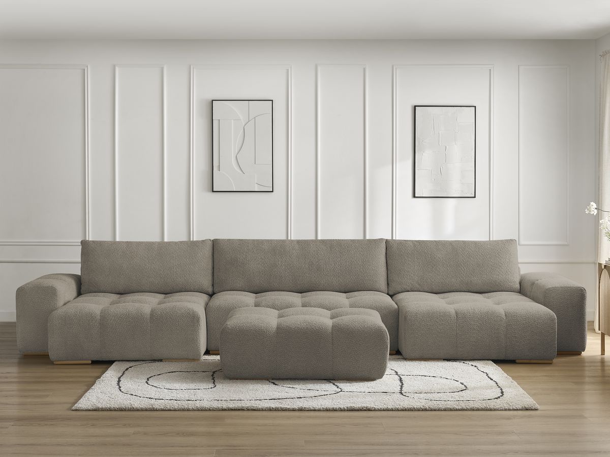 Canapé panoramique ANAKIN bouclette avec pouf taupe — vue 5