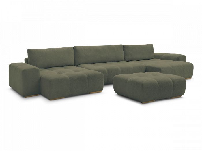 Canapé panoramique fixe ANAKIN tissu bouclette avec pouf