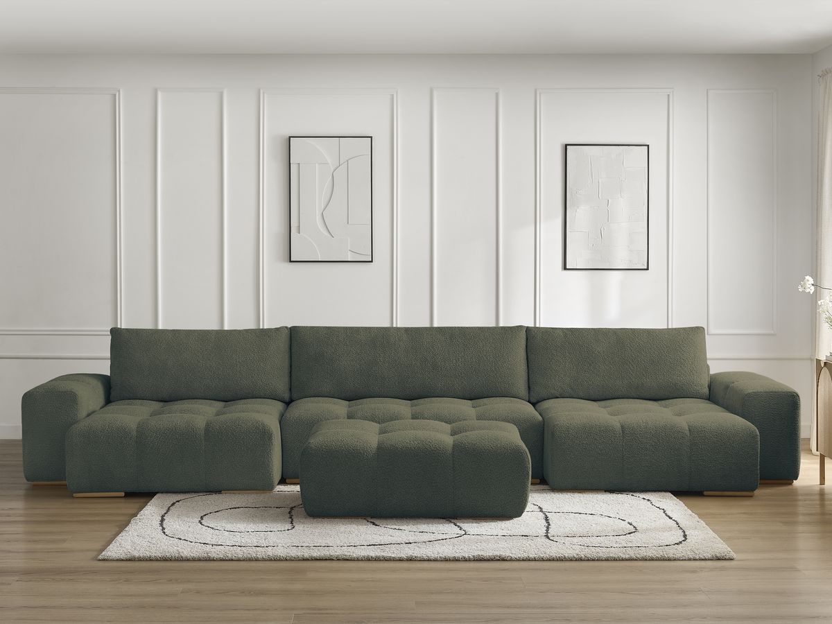 Canapé panoramique ANAKIN bouclette avec pouf vert — vue 5