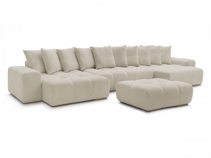 Canapé panoramique fixe ANAKIN tissu bouclette avec pouf