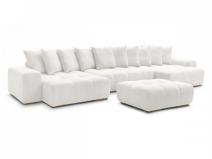 Canapé panoramique fixe ANAKIN tissu bouclette avec pouf