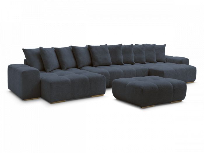 Canapé panoramique fixe ANAKIN tissu bouclette avec pouf