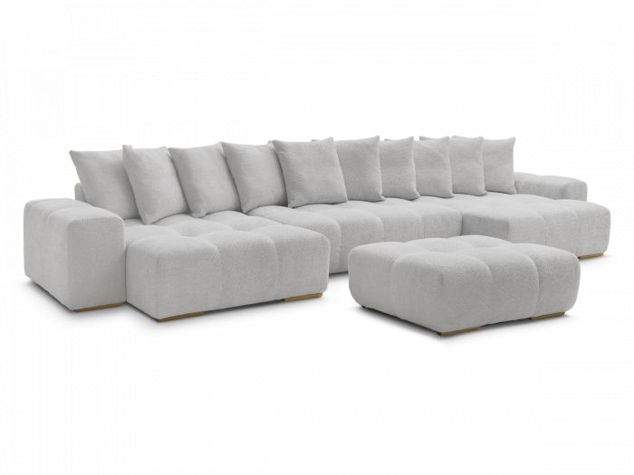 Canapé panoramique fixe ANAKIN tissu bouclette avec pouf