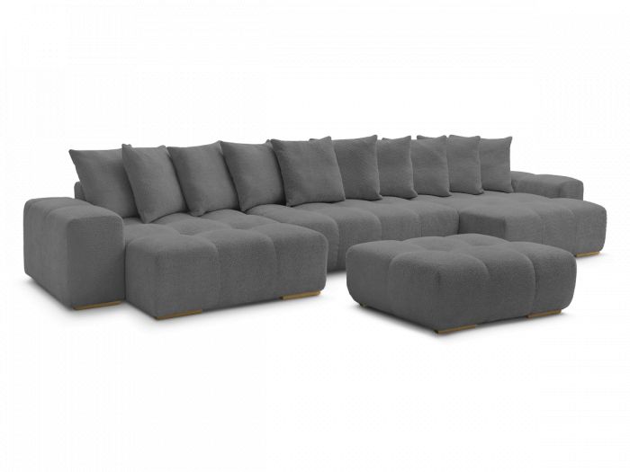 Canapé panoramique fixe ANAKIN tissu bouclette avec pouf