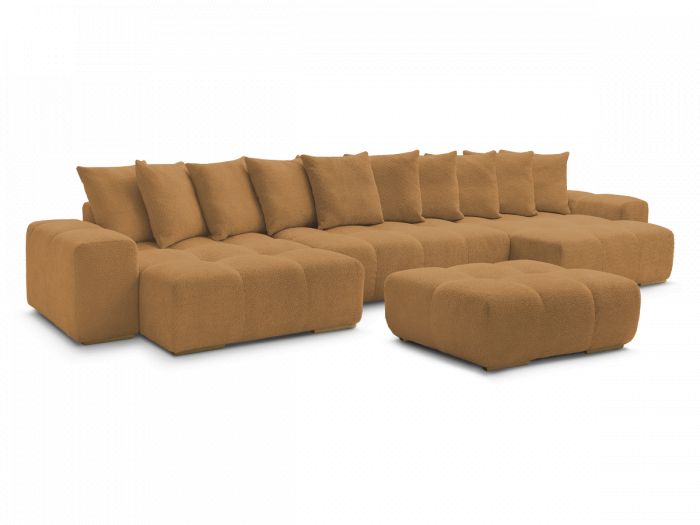 Canapé panoramique fixe ANAKIN tissu bouclette avec pouf