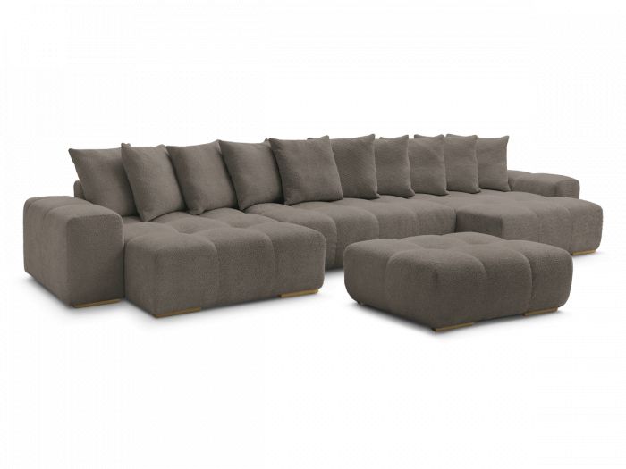 Canapé panoramique fixe ANAKIN tissu bouclette avec pouf
