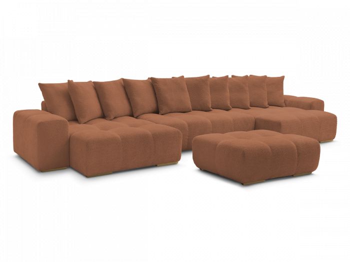 Canapé panoramique fixe ANAKIN tissu bouclette avec pouf