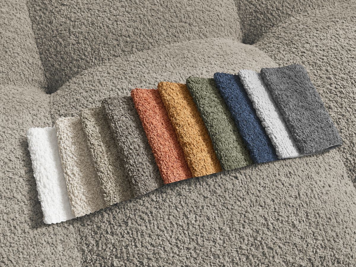 Canapé d'angle fixe EVEREST tissu chiné - Orange - Angle droit - 10 coussins