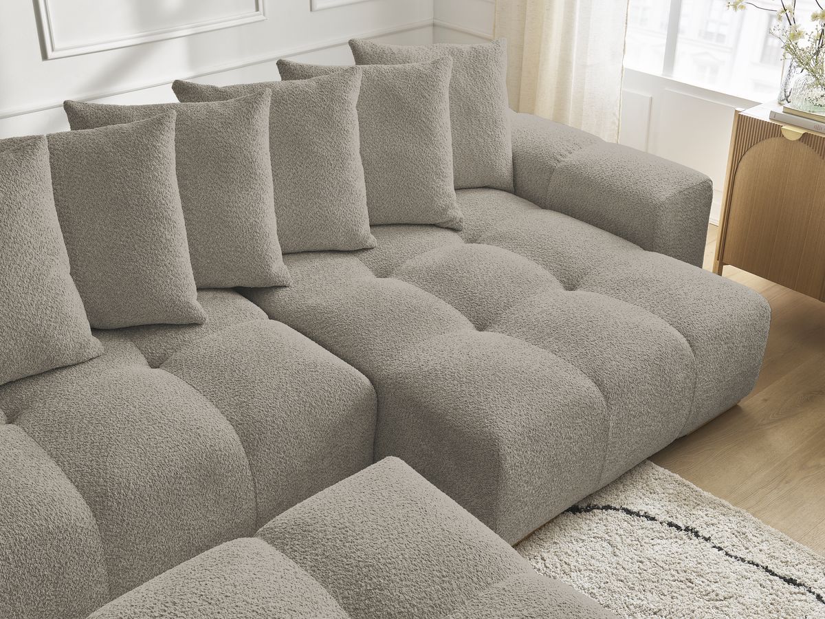 Canapé d'angle fixe EVEREST tissu chiné - Orange - Angle droit - 10 coussins