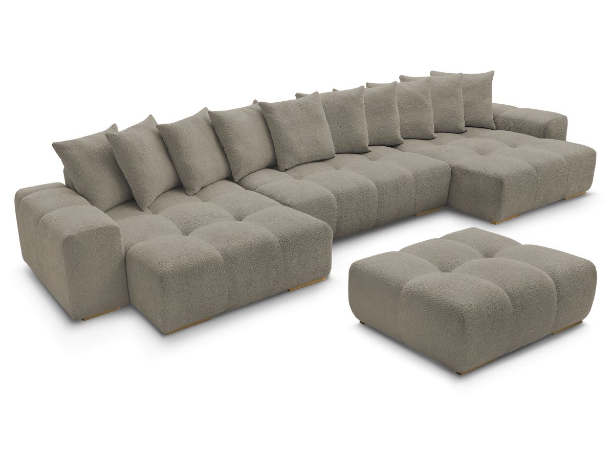 Canapé d'angle fixe EVEREST tissu chiné - Orange - Angle droit - 10 coussins