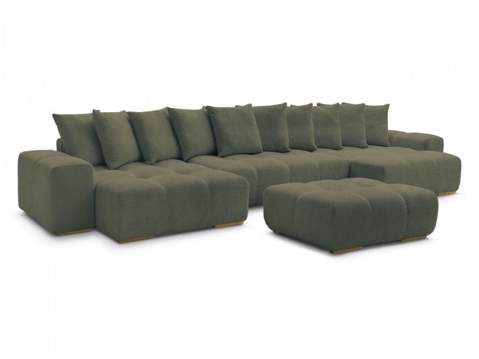 Canapé panoramique fixe ANAKIN tissu bouclette avec pouf