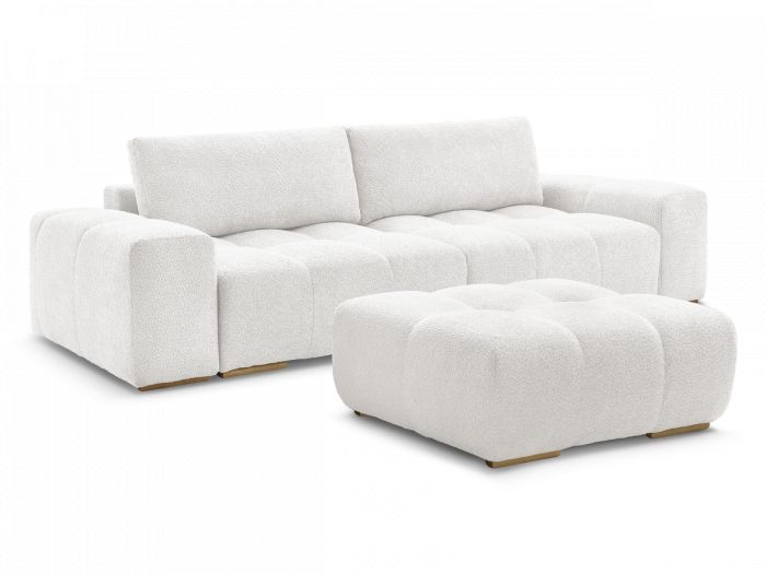 Canapé droit convertible coffre ANAKIN tissu bouclette avec pouf