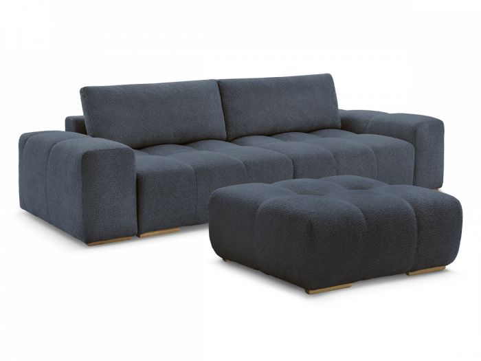 Canapé droit convertible coffre ANAKIN tissu bouclette avec pouf