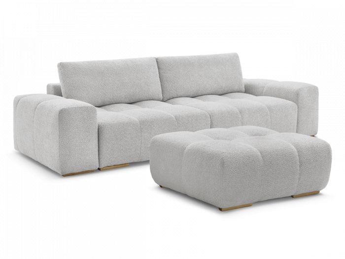 Canapé droit convertible coffre ANAKIN tissu bouclette avec pouf