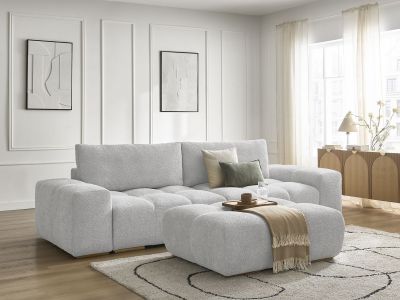 Canapé droit convertible coffre ANAKIN tissu bouclette avec pouf