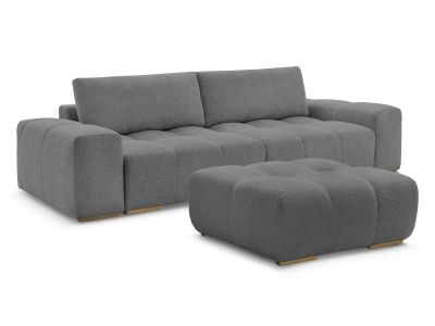 Canapé droit convertible coffre ANAKIN tissu bouclette avec pouf