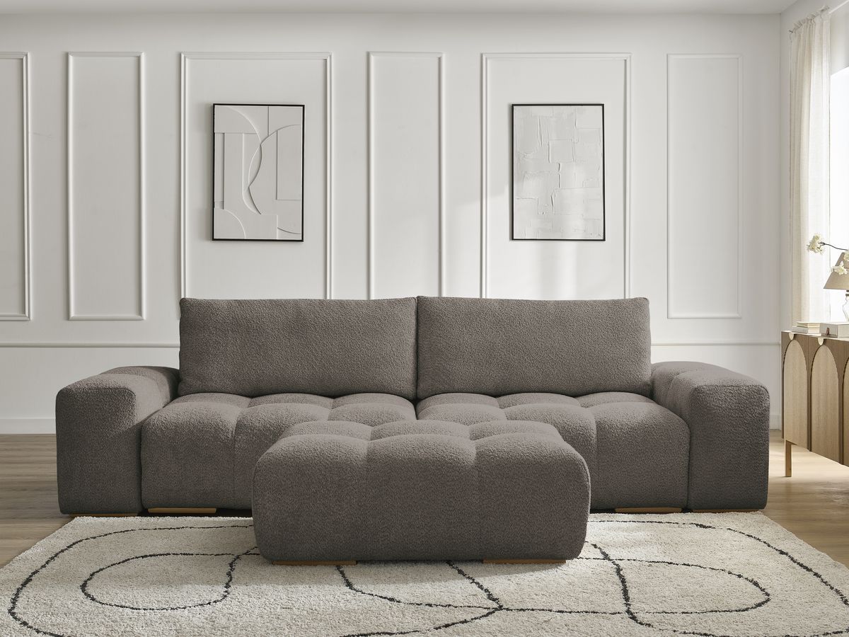 Canapé droit convertible coffre ANAKIN bouclette avec pouf marron — vue 5