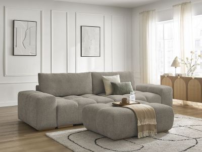 Canapé droit convertible coffre ANAKIN tissu bouclette avec pouf