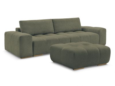 Canapé droit convertible coffre ANAKIN tissu bouclette avec pouf