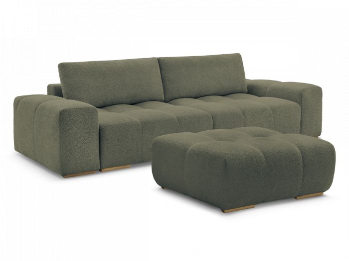 Canapé droit convertible coffre ANAKIN tissu bouclette avec pouf