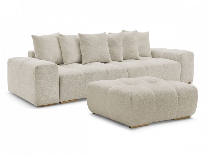 Canapé droit convertible coffre ANAKIN tissu bouclette avec pouf