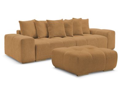 Canapé droit convertible coffre ANAKIN tissu bouclette avec pouf