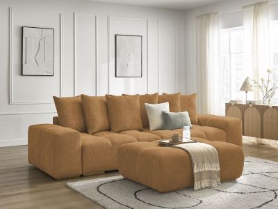 Canapé droit convertible coffre ANAKIN tissu bouclette avec pouf