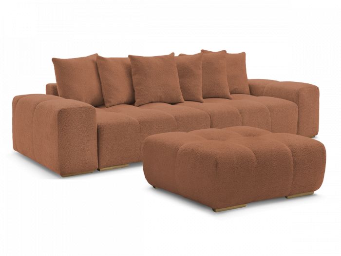 Canapé droit convertible coffre ANAKIN tissu bouclette avec pouf