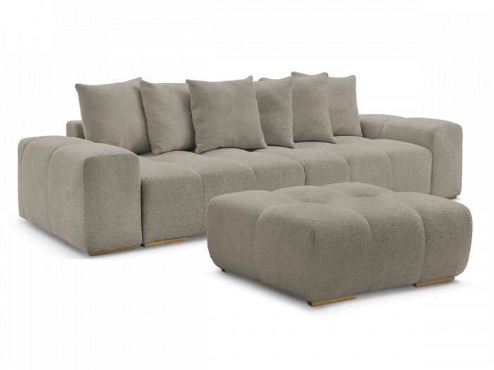 Canapé droit convertible coffre ANAKIN tissu bouclette avec pouf