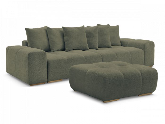Canapé droit convertible coffre ANAKIN tissu bouclette avec pouf